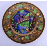 A RARE LARGE WEDGWOOD FAIRYLAND LUSTRE PORCELAIN PLATE painted with birds and imps in various pursui