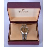 A VINTAGE TWO TONE TUDOR PRINCE ROTOR WRISTWATCH in original box. 3 cm diameter.