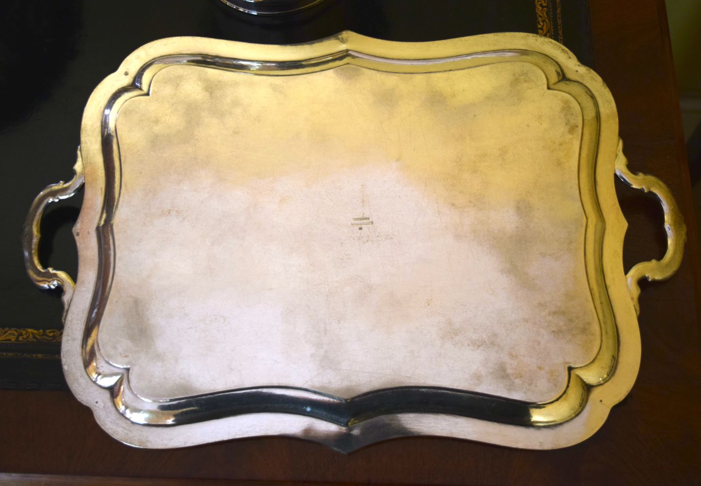 THREE LARGE 19TH CENTURY OLD SHEFFIELD PLATED TABLE COASTERS together with serving trays etc. Larges - Image 3 of 8