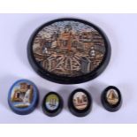 A LOVELY SET OF FIVE EARLY 19TH CENTURY ITALIAN MICRO MOSAIC PLAQUES including a particularly fine m