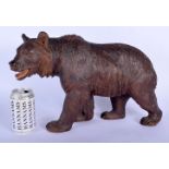 A LARGE 19TH CENTURY BAVARIAN BLACK FOREST CARVED WOOD FIGURE OF A ROAMING BEAR modelled with mouth