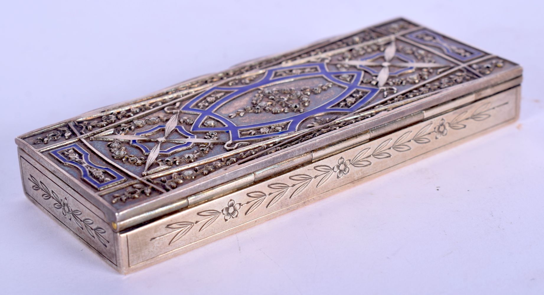 AN EARLY 20TH CENTURY NEO CLASSICAL FRENCH SILVER AND ENAMEL BOX inset with brightly polished stones - Image 2 of 7