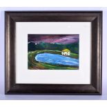 Oil on card, House by the river attributed to Kray Twins (20th Century). Image 26 cm x 18 cm.