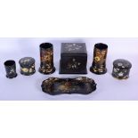 A VICTORIAN JENNINGS & BETTERIDGE BLACK LACQUER TRAY together with a Victorian tea caddy etc. Larges