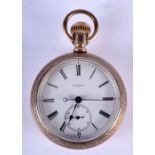 A VINTAGE AMERICAN CLINTON YELLOW METAL POCKET WATCH. 5.25 cm diameter.