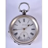 AN ANTIQUE SILVER POCKET WATCH. 97 grams. 4.25 cm diameter.