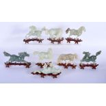 A SET OF EIGHT EARLY 20TH CENTURY CHINESE CARVED JADE FIGURES OF HORSES contained within original bo