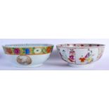 TWO LARGE 18TH CENTURY CHINESE EXPORT PORCELAIN PUNCH BOWLS Qianlong. 22.5 cm x 12 cm. (2)