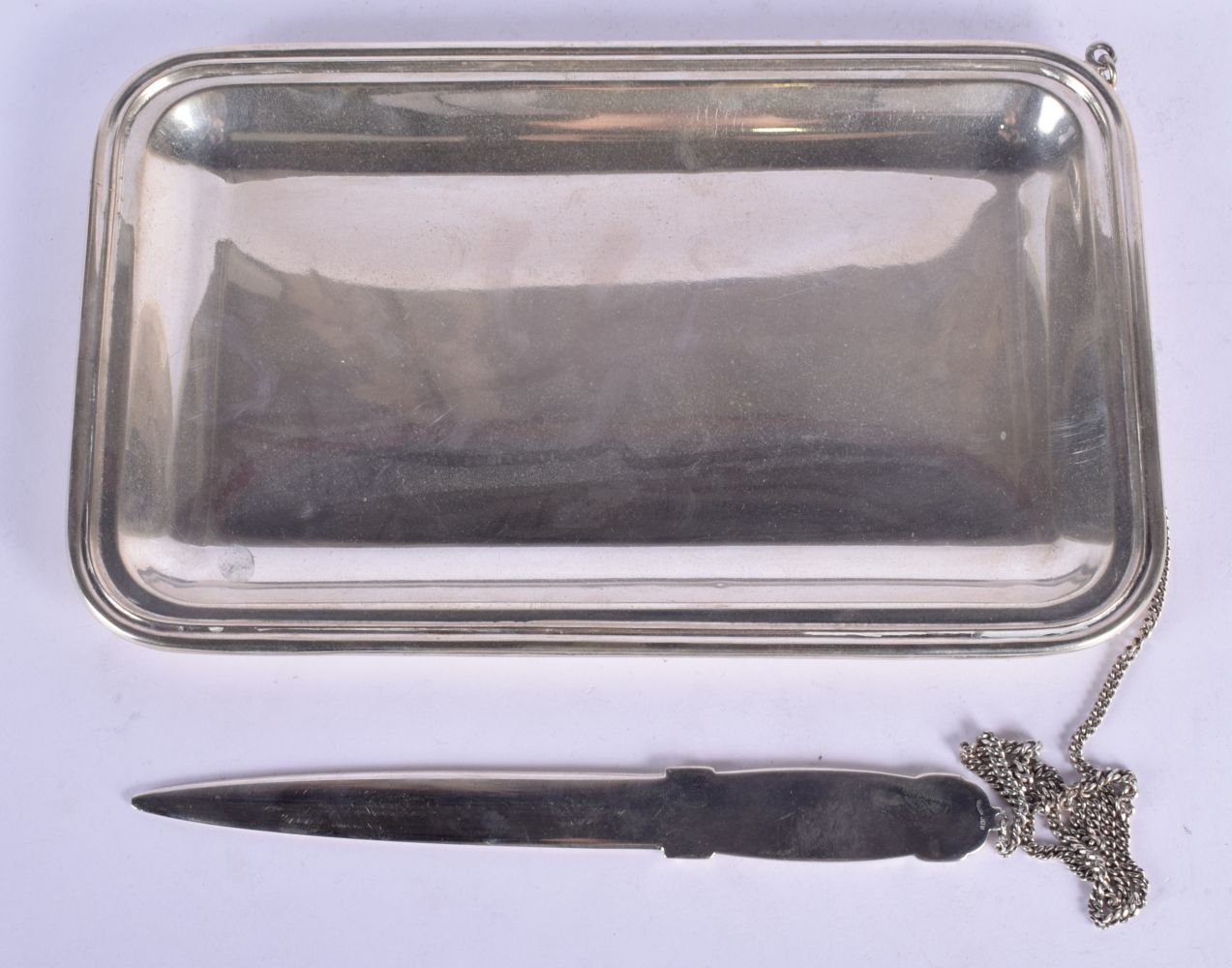A CHARMING SILVER LETTER HOLDER and attached silver letter opener. 345 grams. 24 cm x 14 cm. - Image 2 of 5