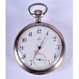 A SILVER OMEGA POCKET WATCH. 5 cm diameter.