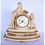 A LARGE 19TH CENTURY FRENCH CARVED MARBLE MANTEL CLOCK formed with a female and putti. 40 cm x 38 cm