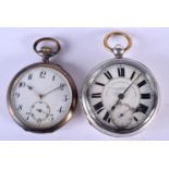 TWO SILVER POCKET WATCHES. 230 grams. 5.25 cm diameter. (2)