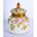 A RARE ANTIQUE CONTINENTAL PAINTED GLASS POT POURRI & COVER. 17 cm x 11 cm.