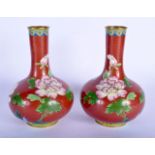 A PAIR OF 1930S CHINESE CLOISONNE ENAMEL VASES Late Qing/Republic, decorated with foliage. 19 cm hig