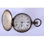 AN AMERICAN FULL HUNTER SILVER POCKET WATCH. 150 grams. 5.25 cm wide.