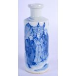 A 19TH CENTURY CHINESE BLUE AND WHITE PORCELAIN SNUFF BOTTLE bearing Kangxi marks to base. 10 cm hig