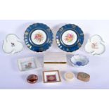 A PAIR OF ROYAL WORCESTER DISHES together with an alabaster box, snuff boxes, Austrian dishes etc. (