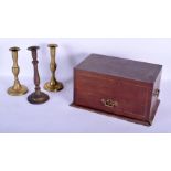 ASSORTED CANDLESTICKS and a box. (4)