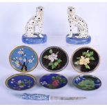 SIX CHINESE CLOISONNE ENAMEL DISHES 20th Century, together with Staffordshire greyhounds etc. 19 cm