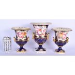 A LARGE EARLY 19TH CENTURY DERBY BLUE GLAZED TWIN HANDLED PORCELAIN GARNITURE painted with foliage a