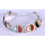 A VINTAGE SILVER AND HARDSTONE BRACELET. 37 grams. 23 cm x 2 cm.