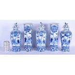 A 19TH CENTURY CHINESE BLUE AND WHITE PORCELAIN GARNITURE Qing, painted with figures and foliage. 31