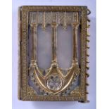 AN ANTIQUE FRENCH PALAIS ROYALE GILT METAL MOTHER OF PEARL AIDE MEMOIRE. 73 grams. 7 cm x 6 cm.