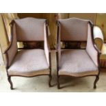 A PAIR OF 19TH CENTURY CONTINENTAL UPHOLSTERED SALON CHAIRS inlaid with foliage. 90 cm x 55 cm.