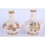 A LOVELY PAIR OF 19TH CENTURY JAPANESE MEIJI PERIOD SATSUMA VASES in the manner of Kinkozan. 6.5 cm