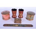 AN ANTIQUE PINK LACQUER COUNTRY HOUSE BOX AND COVER together with other lacquer wares. (6)