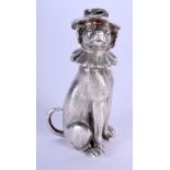 A VERY UNUSUAL 19TH CENTURY SILVER FIGURE OF A SEATED DOG modelled in ruffles and possibly a condime