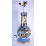 A RARE LARGE 19TH CENTURY DECALCOMANIA REVERSE DECORATED GLASS LAMP of unusually fine quality, decor