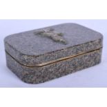 A RARE 18TH/19TH CENTURY EUROPEAN PORPHYRY SNUFF BOX with yellow metal mounts. 6.5 cm x 4.5 cm.