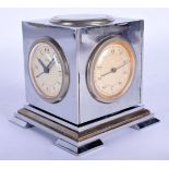 A VERY UNUSUAL 1950S DUNHILL SILVER ROTATING CUBE FORM DESK CLOCK C1950 with clock, compass, baromet