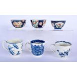 THREE 18TH CENTURY WORCESTER BLUE SCALE TEABOWLS together with three Caughley/Worcester cups. (6)