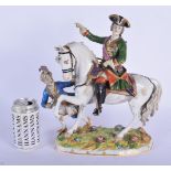 A LARGE EARLY 20TH CENTURY AUSTRIAN VIENNA PORCELAIN FIGURE OF A MALE modelled upon a horse. 33 cm x