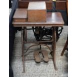 AN UNUSUAL ANTIQUE SEWING MACHINE with double pedal mechanism. 90 cm x 62 cm.