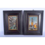 A PAIR OF ITALIAN MICRO MOSAIC PANELS After the Antique. Image 16 cm x 8 cm.