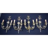 A SET OF FOUR LOUIS XV STYLE BRASS WALL LIGHTS. 50 cm x 24 cm. (4)