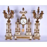 A LARGE MID 19TH CENTURY FRENCH MARBLE AND ORMOLU CLOCK GARNITURE with diamante encrusted dial. Mant