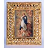 A 19TH CENTURY EUROPEAN PORCELAIN PLAQUE OF MADONNA probably KPM within a period giltwood frame. Por