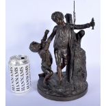 European School (19th Century) Bronze, The fisherman and his friend, upon a naturalistic base. 28 cm