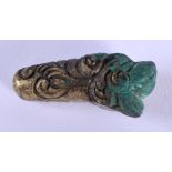 A 17TH/18TH CENTURY MIDDLE EASTERN PERSIAN BRONZE ANIMAL MASK HEAD possibly a small finial. 3.5 cm w