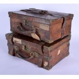 TWO ANTIQUE LEATHER CARTRIDGE CARRIERS. Largest 43 cm x 30 cm x 18 cm. (2)