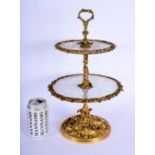 A 19TH CENTURY FRENCH GILT BRONZE AND CRYSTAL GLASS PEDESTAL STAND formed from organic scrolling fol