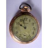 A GOLD PLATED STUDEBAKER LOCOMOTIVE POCKET WATCH. 105 gams. 5.5 cm wide.