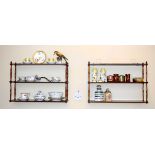 A PAIR OF MAHOGANY HANGING SHELVES. 60 cm x 40 cm.