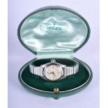 A VINTAGE LADIES ROLEX STAINLESS STEEL WRISTWATCH. 3 cm x 2.5 cm.