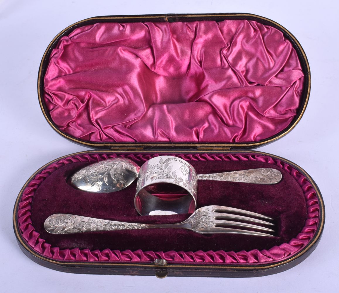 A VICTORIAN SILVER CHRISTENING SET. Sheffield 1886. 89 grams. 15 cm long. (3)