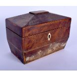 A GEORGE III BURR WALNUT TEA CADDY. 18 cm x 12 cm.